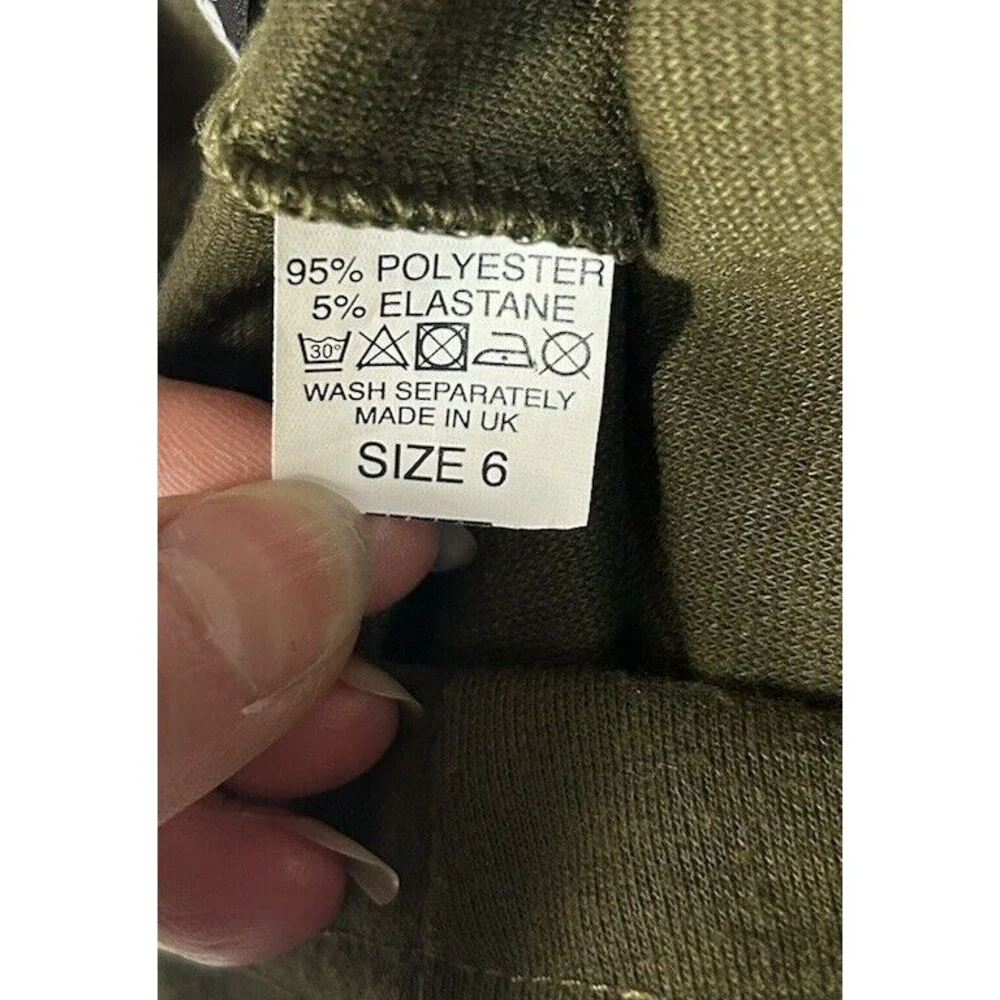 Missguided Sz 6 Pull On Leggings Cut Out Knee Army Green Yoga Stretch Women’s
